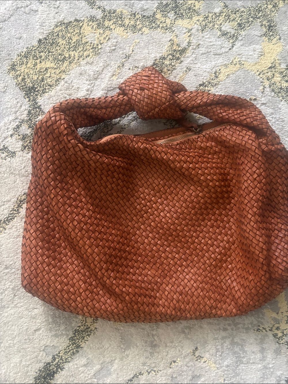 Woven Italian washed leather Shoulder Bag in Rust Brown - with crossbody strap-